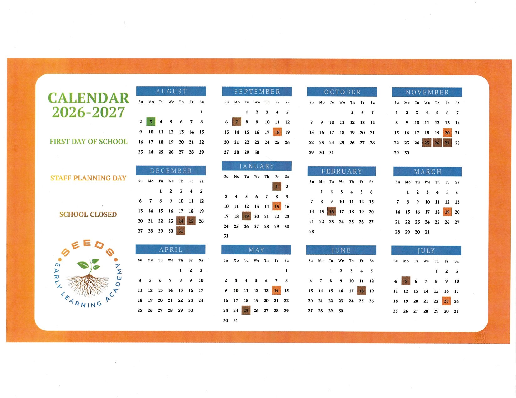 2026-2027 School Calendar